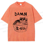 Unisex Gansta Cat in Bath Japanese Printed Washed Tee