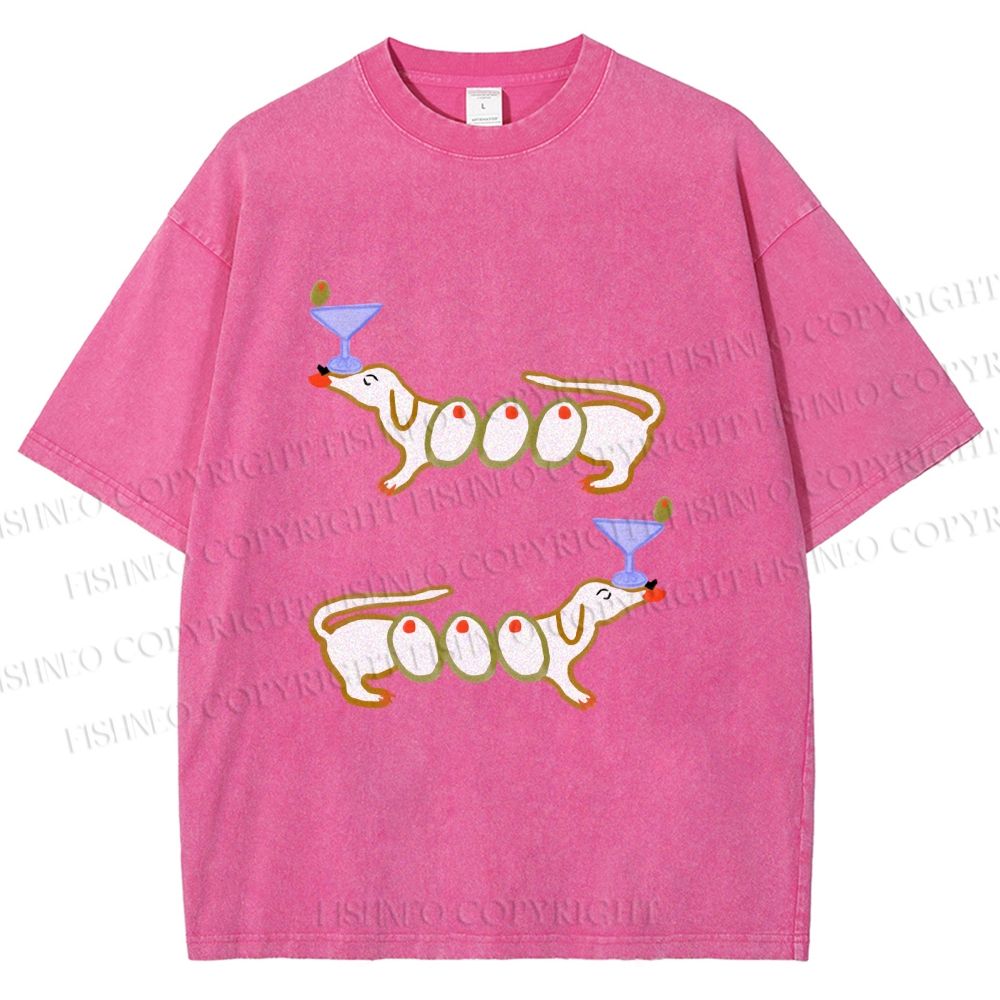 Unisex Olive Dachshund Dogs Printed Washed Tee