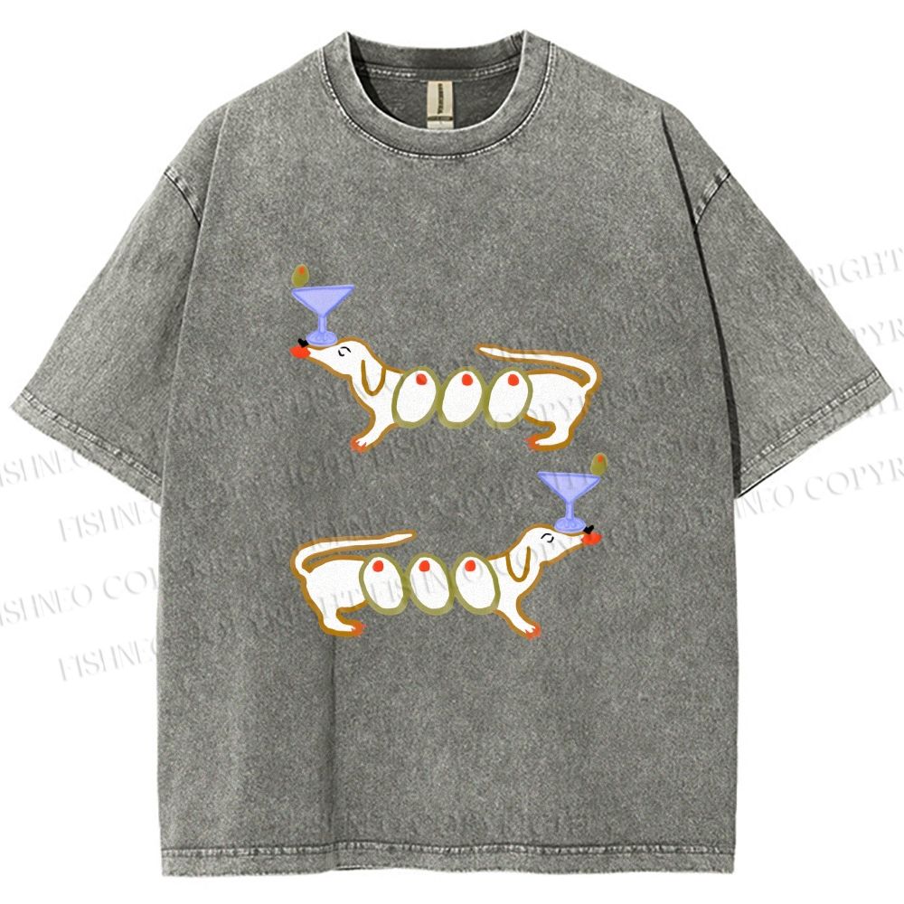 Unisex Olive Dachshund Dogs Printed Washed Tee