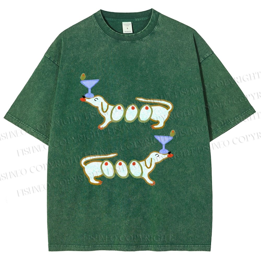 Unisex Olive Dachshund Dogs Printed Washed Tee