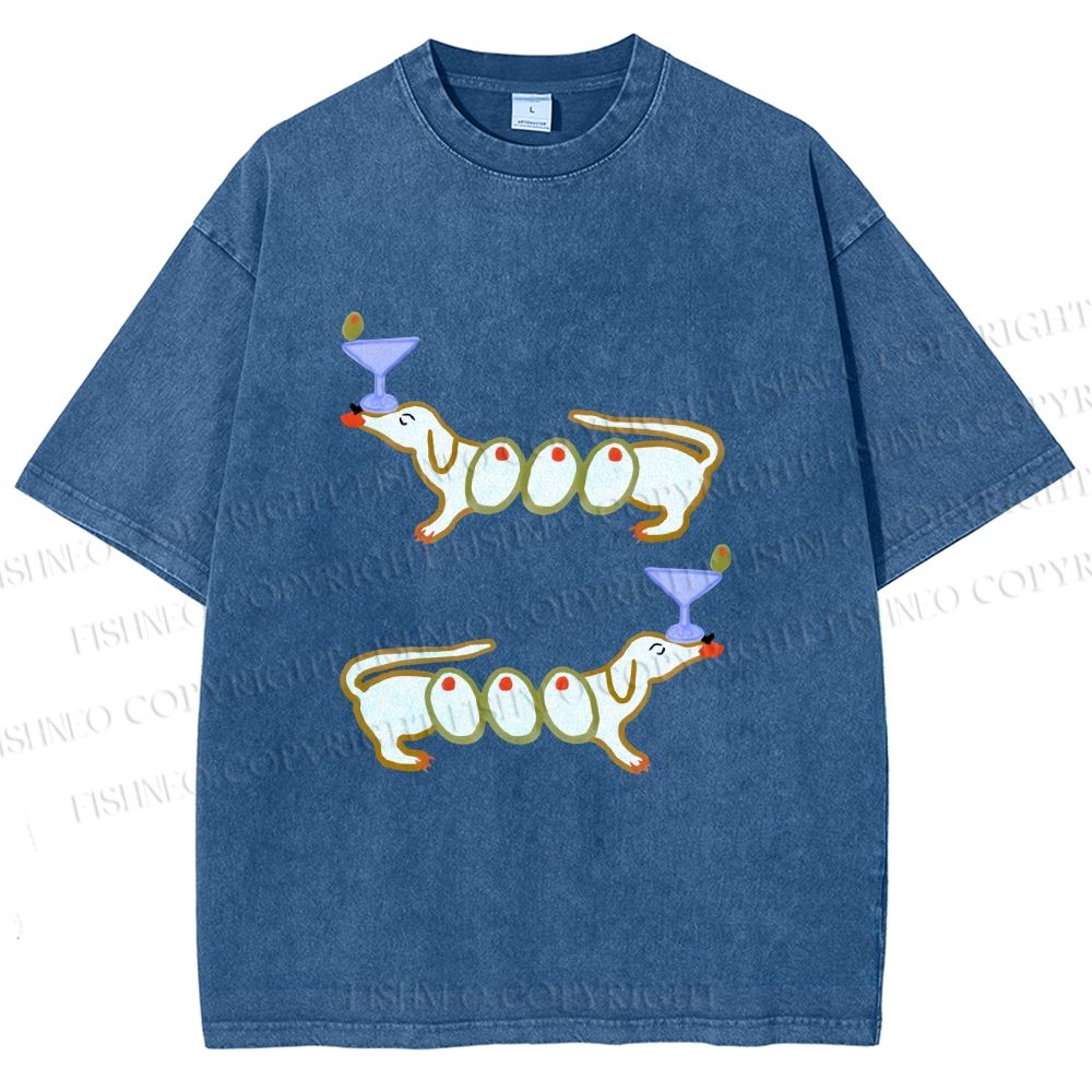 Unisex Olive Dachshund Dogs Printed Washed Tee