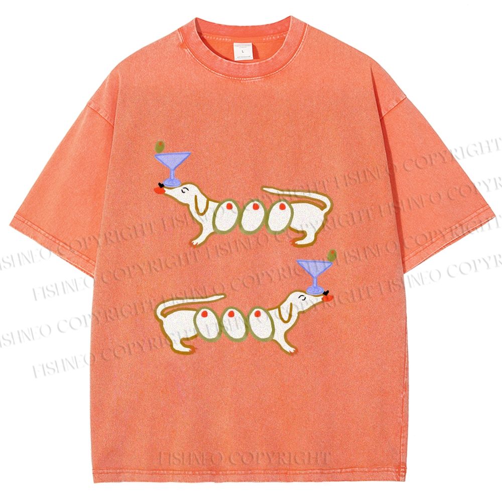 Unisex Olive Dachshund Dogs Printed Washed Tee