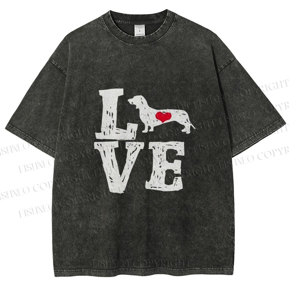 Unisex Love Dachshund Dog Printed Washed Tee