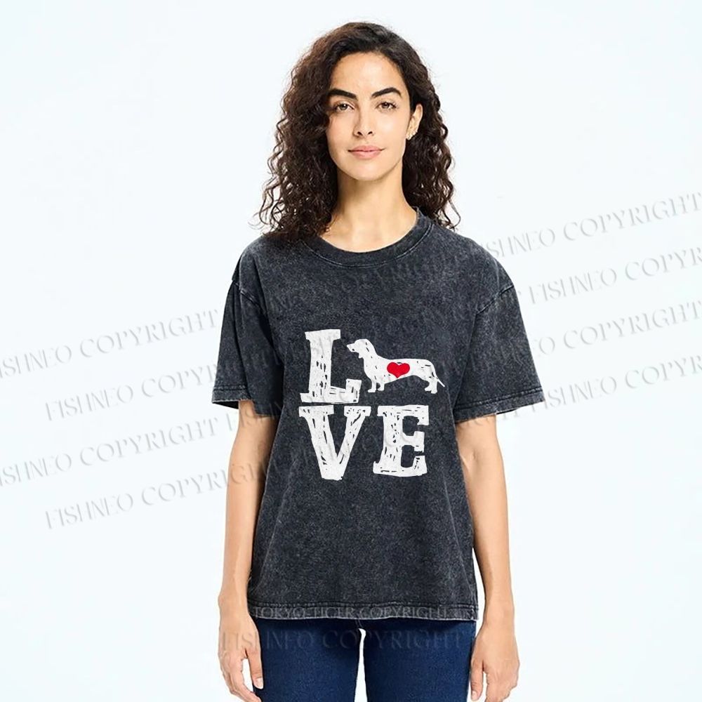 Unisex Love Dachshund Dog Printed Washed Tee