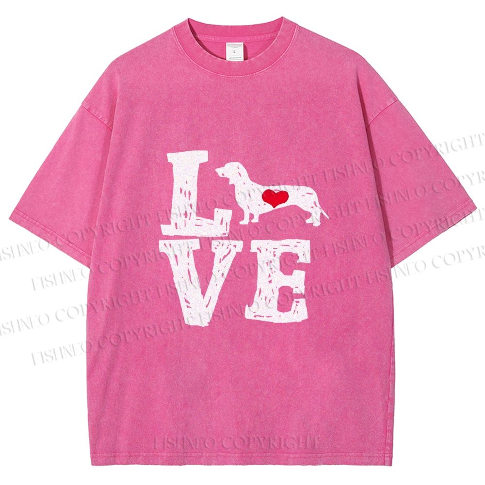 Unisex Love Dachshund Dog Printed Washed Tee