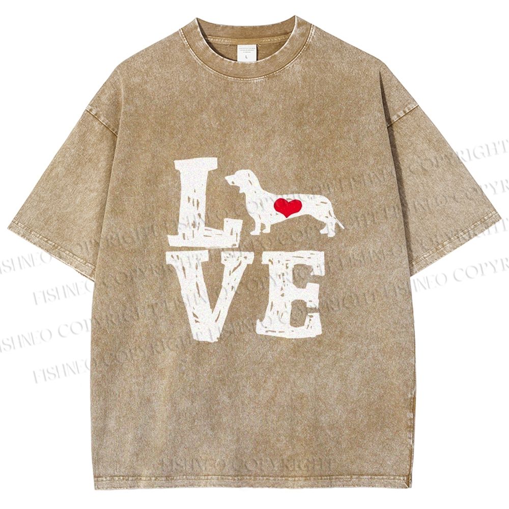 Unisex Love Dachshund Dog Printed Washed Tee
