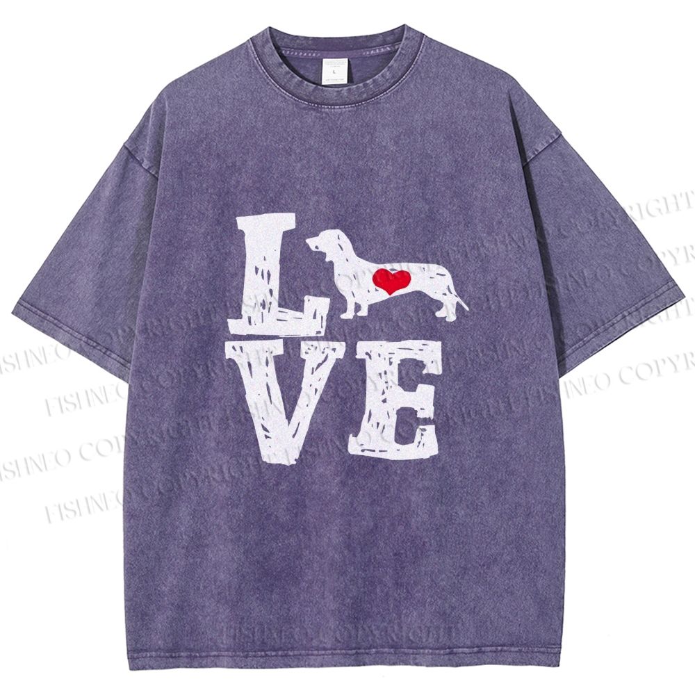 Unisex Love Dachshund Dog Printed Washed Tee