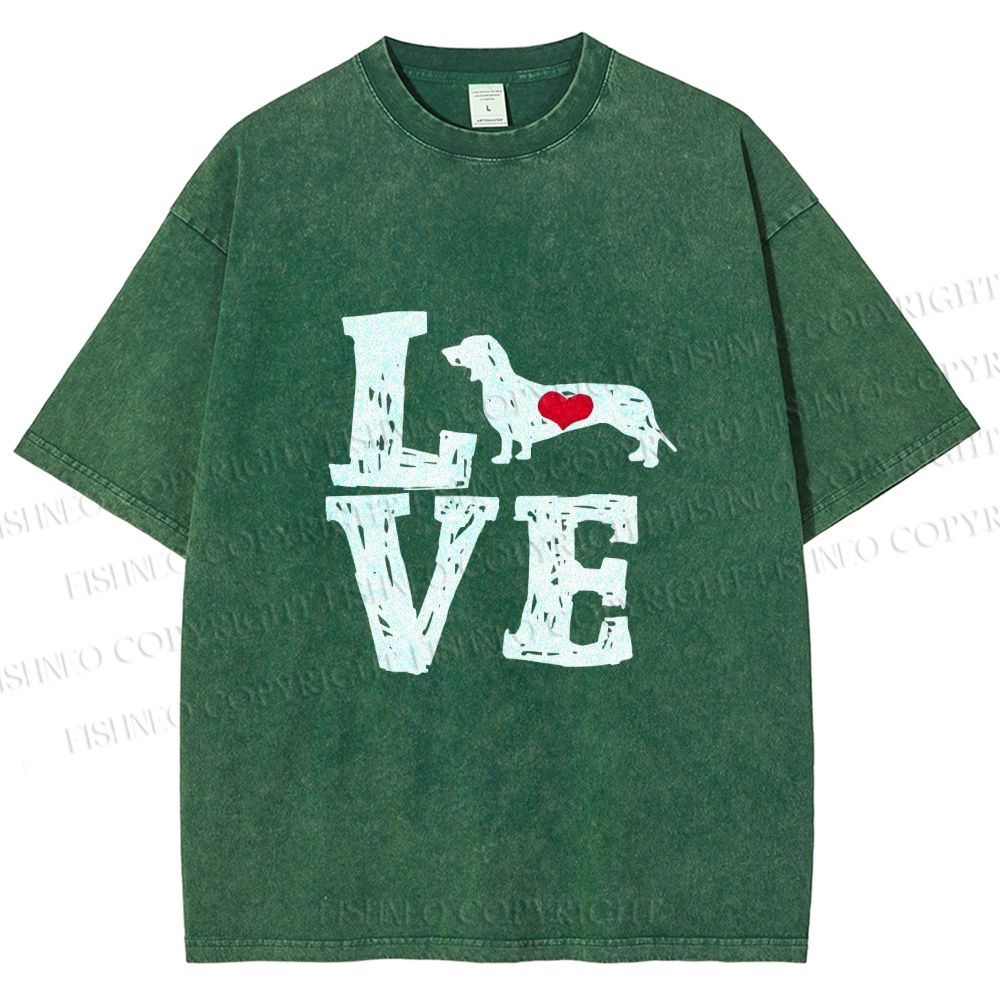 Unisex Love Dachshund Dog Printed Washed Tee