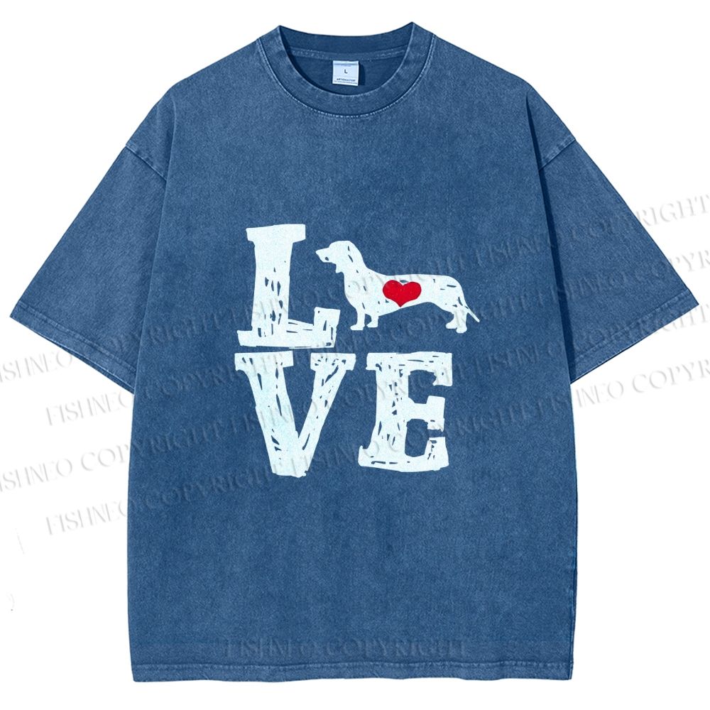 Unisex Love Dachshund Dog Printed Washed Tee