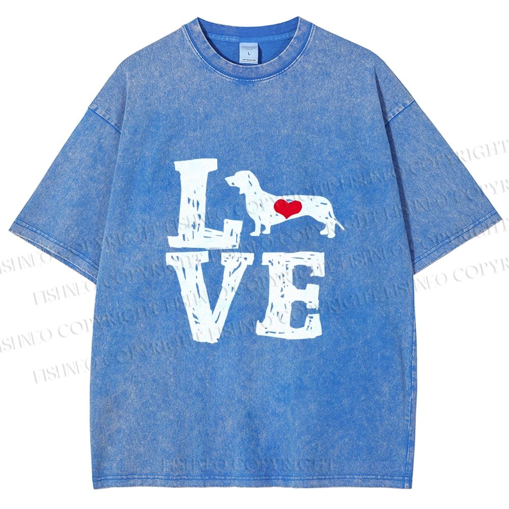Unisex Love Dachshund Dog Printed Washed Tee