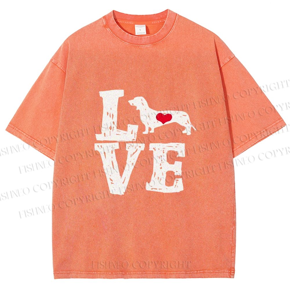 Unisex Love Dachshund Dog Printed Washed Tee