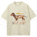 Unisex Funny Dachshund Dog All Drinks on me Tonight Printed Washed Tee