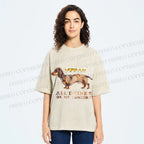 Unisex Funny Dachshund Dog All Drinks on me Tonight Printed Washed Tee