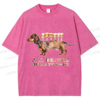 Unisex Funny Dachshund Dog All Drinks on me Tonight Printed Washed Tee