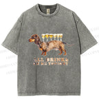 Unisex Funny Dachshund Dog All Drinks on me Tonight Printed Washed Tee