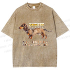 Unisex Funny Dachshund Dog All Drinks on me Tonight Printed Washed Tee