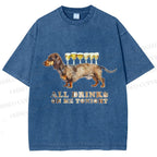 Unisex Funny Dachshund Dog All Drinks on me Tonight Printed Washed Tee