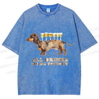 Unisex Funny Dachshund Dog All Drinks on me Tonight Printed Washed Tee