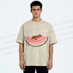 Unisex Dachshund Dog in Watermelon Printed Washed Tee