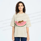 Unisex Dachshund Dog in Watermelon Printed Washed Tee