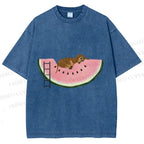 Unisex Dachshund Dog in Watermelon Printed Washed Tee