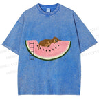 Unisex Dachshund Dog in Watermelon Printed Washed Tee