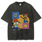 Unisex Parappa the Rapper Dog Graffiti Printed Washed Tee