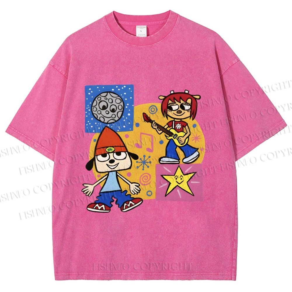 Unisex Parappa the Rapper Dog Graffiti Printed Washed Tee