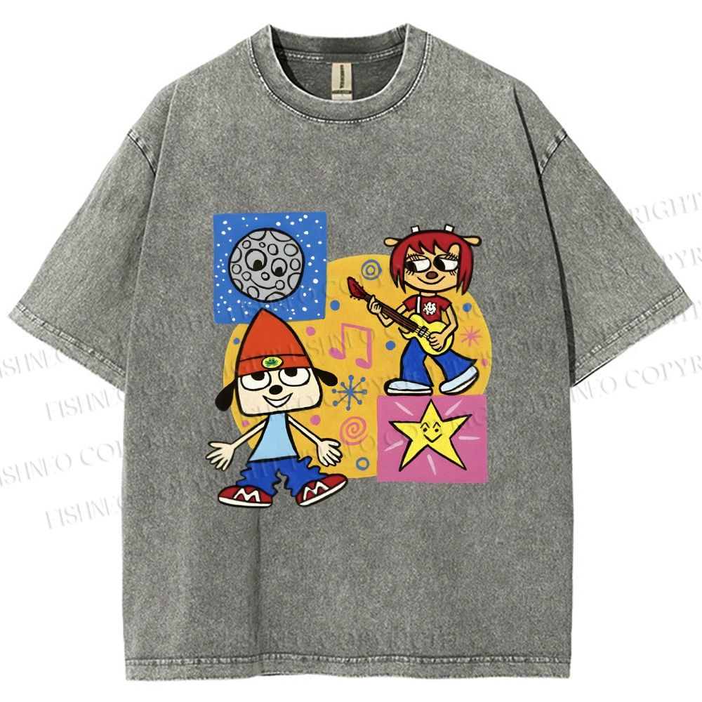 Unisex Parappa the Rapper Dog Graffiti Printed Washed Tee