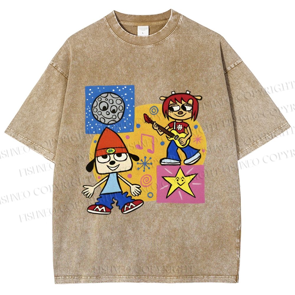 Unisex Parappa the Rapper Dog Graffiti Printed Washed Tee