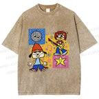 Unisex Parappa the Rapper Dog Graffiti Printed Washed Tee