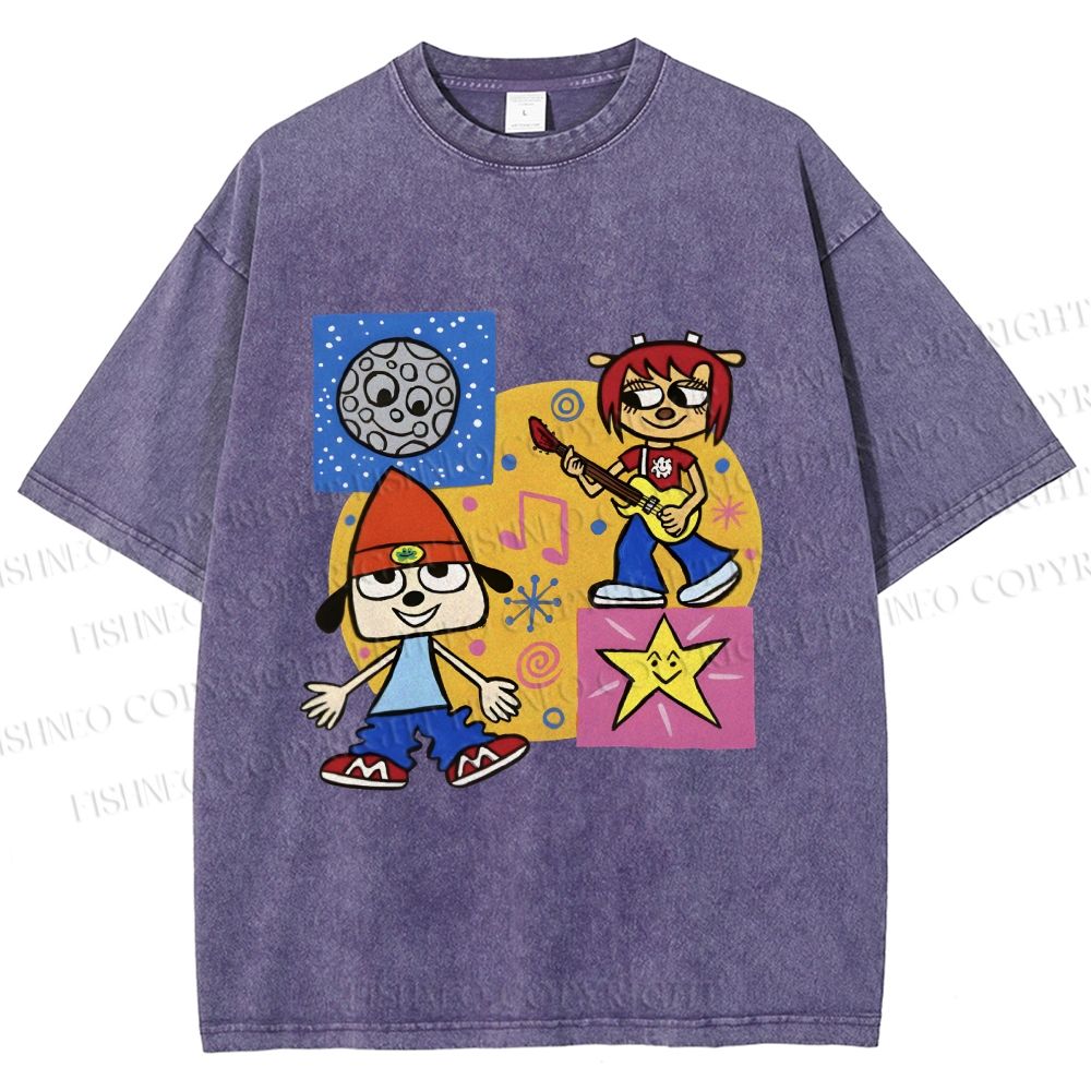 Unisex Parappa the Rapper Dog Graffiti Printed Washed Tee
