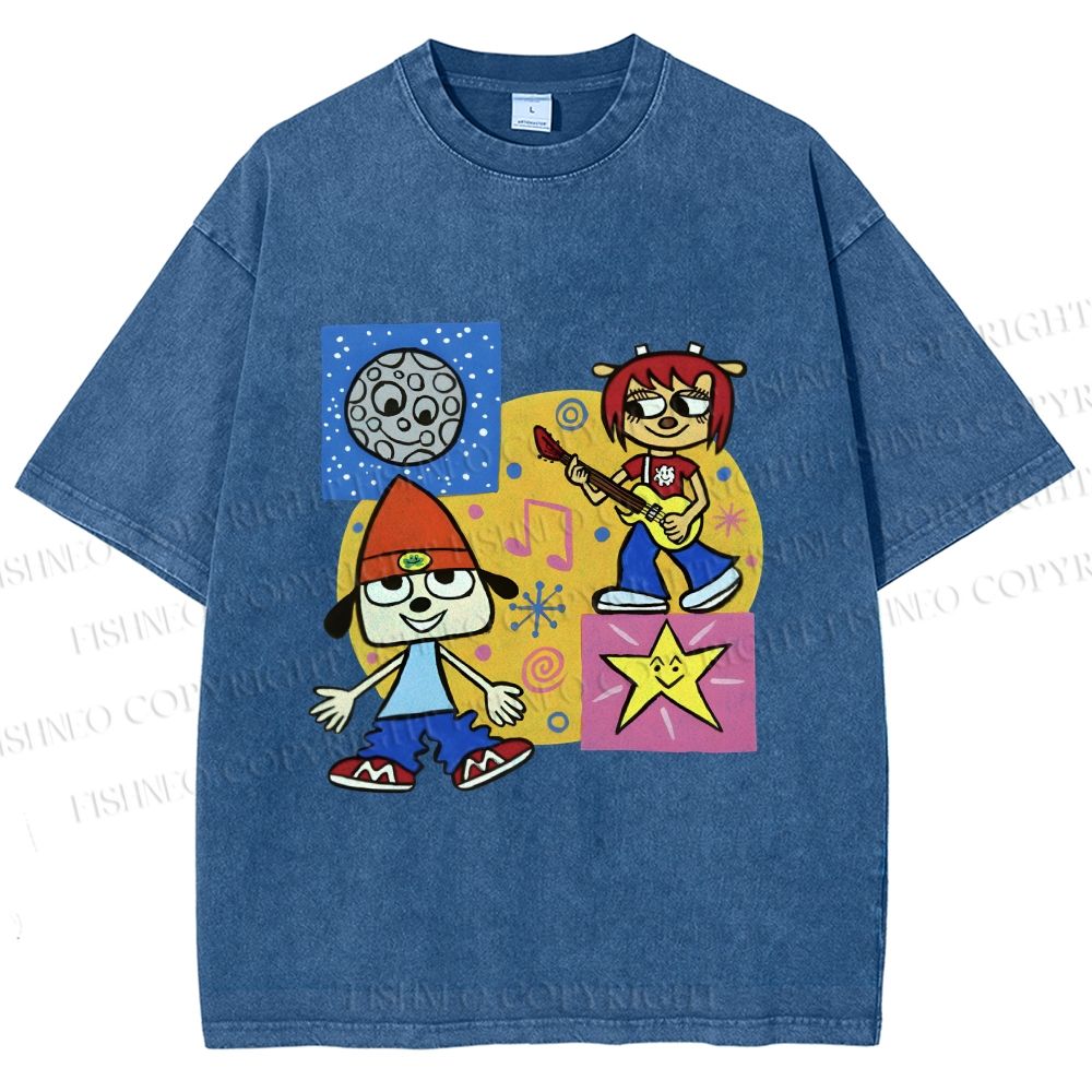 Unisex Parappa the Rapper Dog Graffiti Printed Washed Tee
