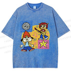 Unisex Parappa the Rapper Dog Graffiti Printed Washed Tee