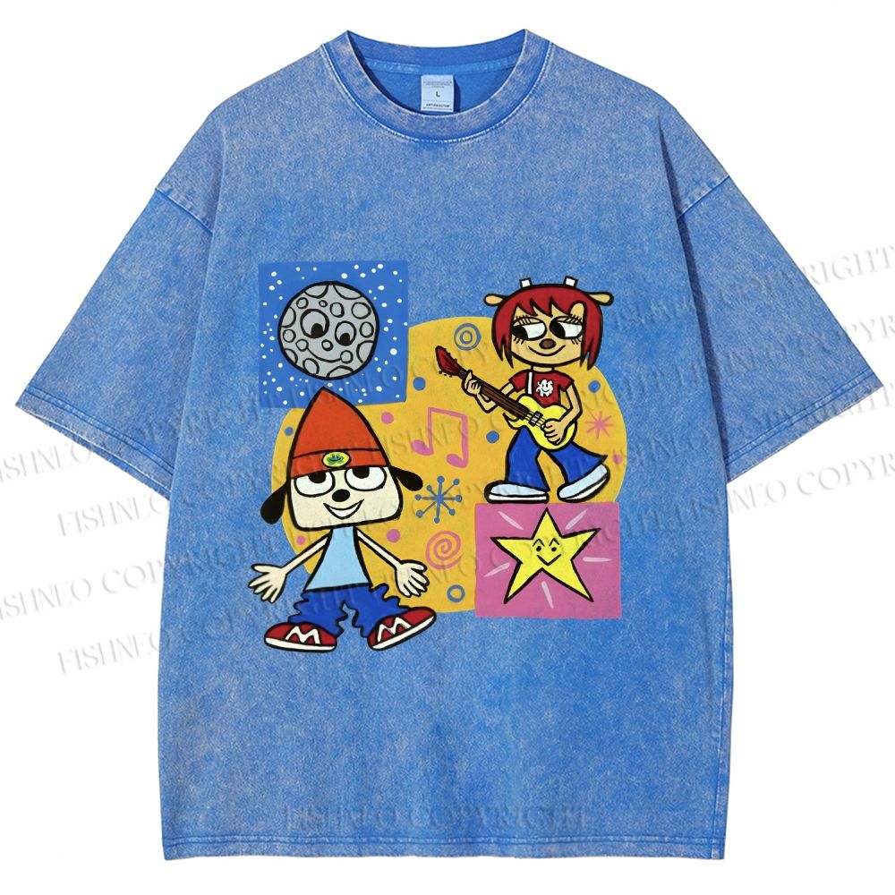 Unisex Parappa the Rapper Dog Graffiti Printed Washed Tee