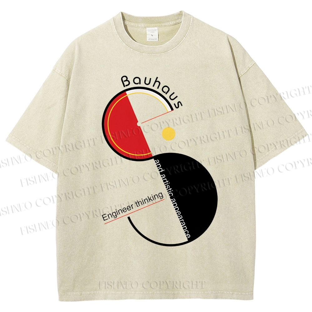 Unisex Bauhaus Geometric Design Printed Washed Tee