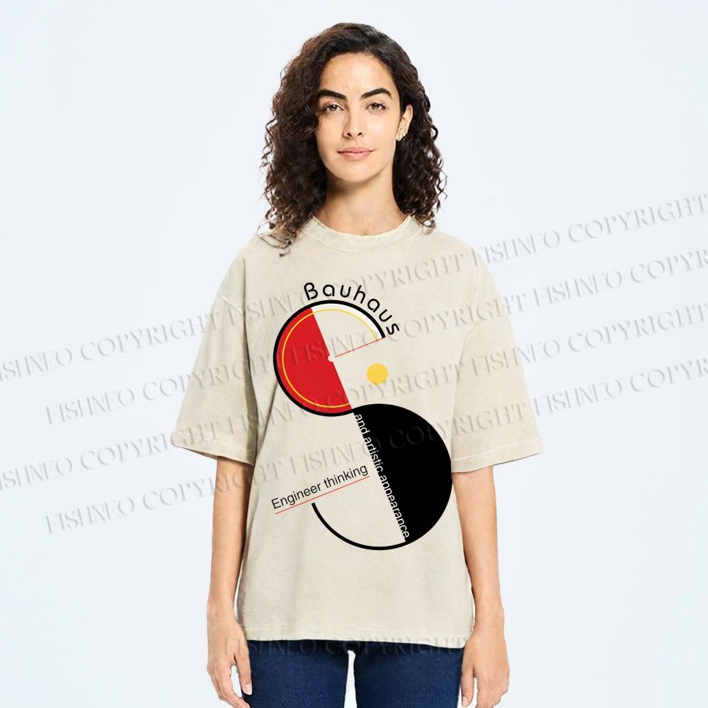 Unisex Bauhaus Geometric Design Printed Washed Tee