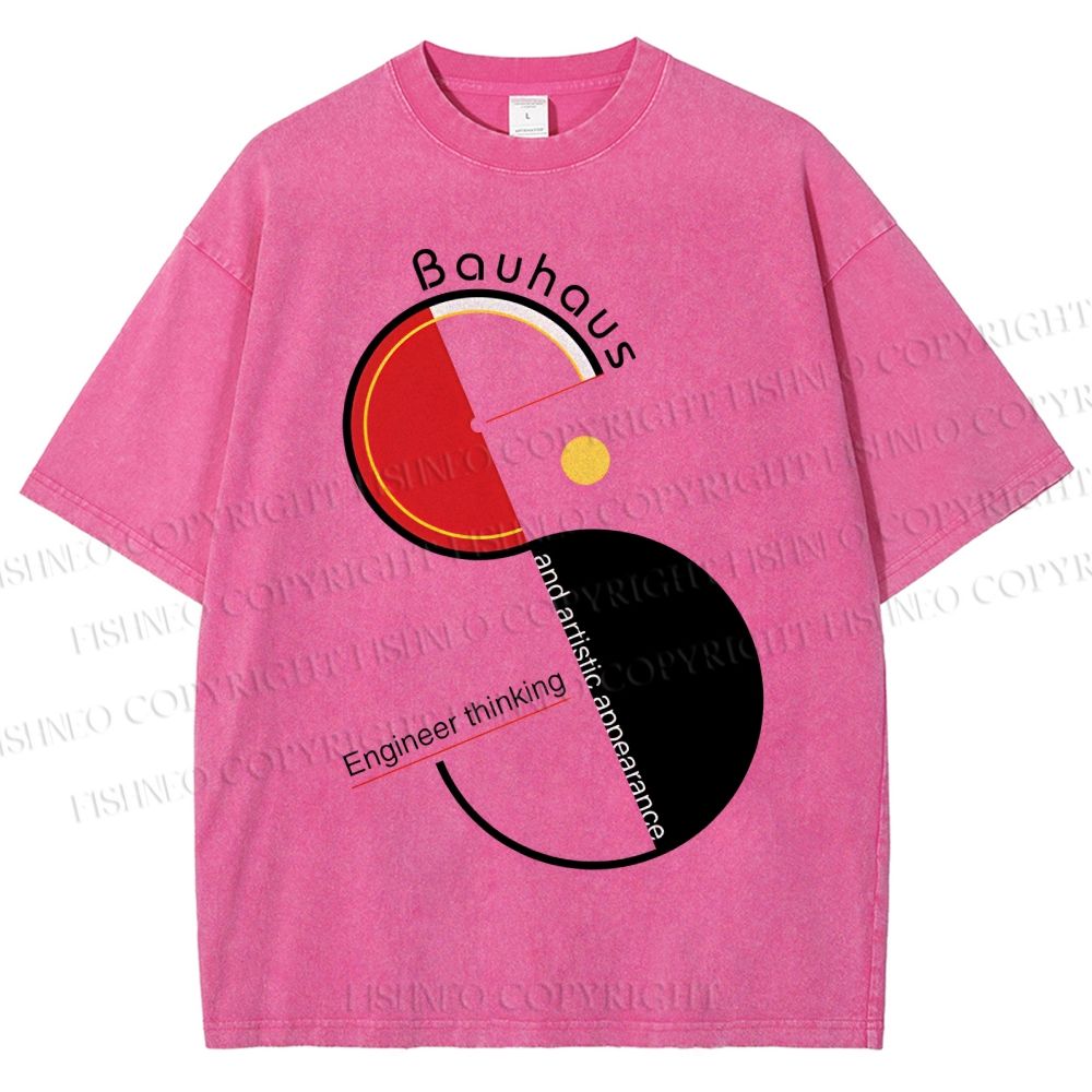 Unisex Bauhaus Geometric Design Printed Washed Tee