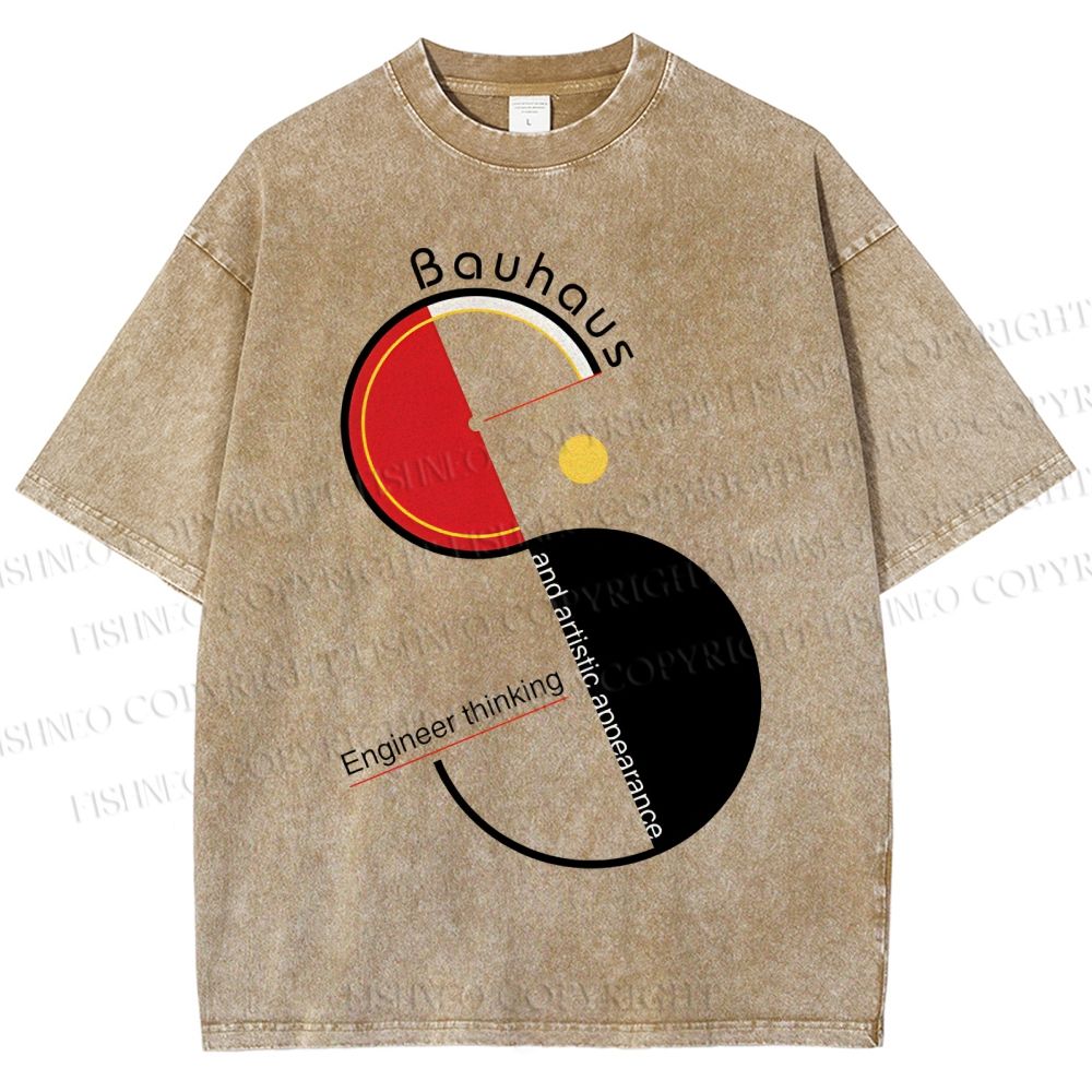 Unisex Bauhaus Geometric Design Printed Washed Tee