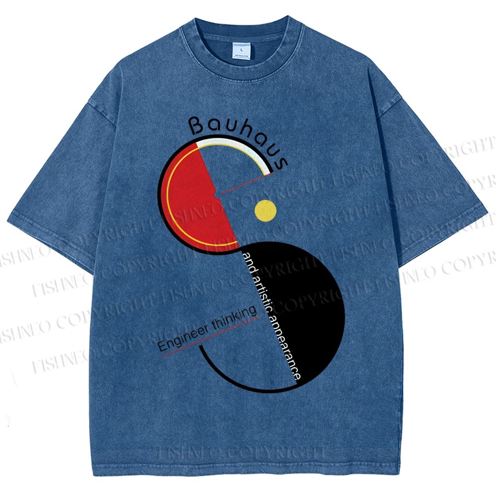 Unisex Bauhaus Geometric Design Printed Washed Tee