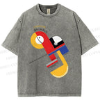 Unisex Bauhaus Geometric Design Printed Washed Tee