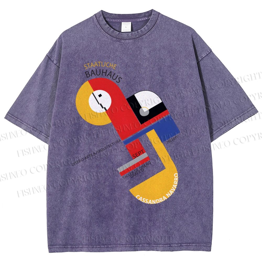 Unisex Bauhaus Geometric Design Printed Washed Tee