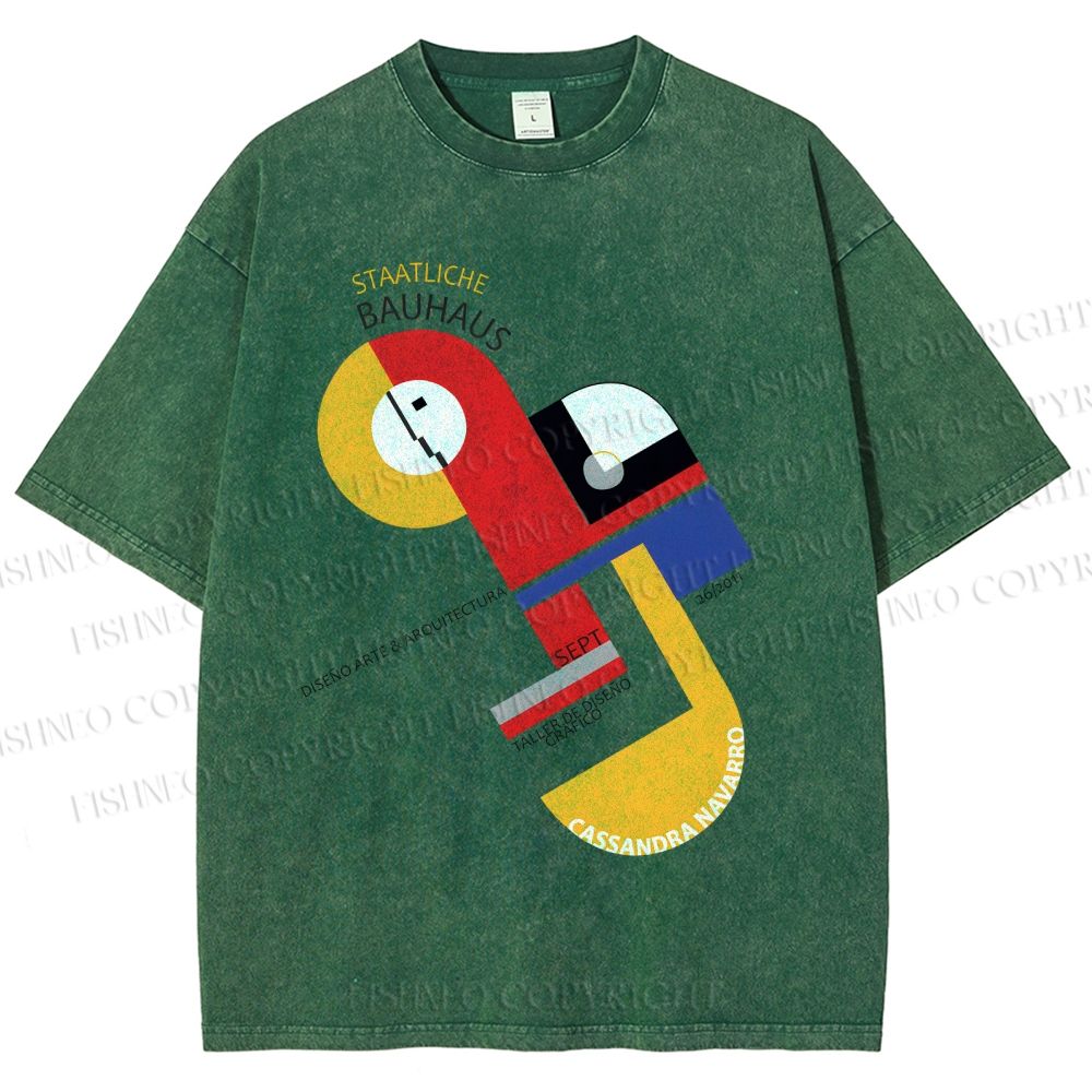 Unisex Bauhaus Geometric Design Printed Washed Tee