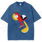 Unisex Bauhaus Geometric Design Printed Washed Tee
