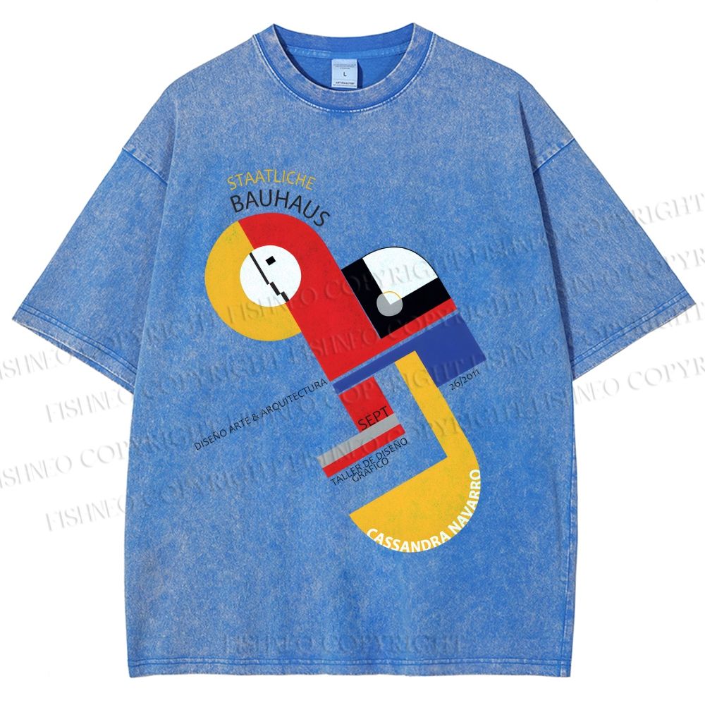 Unisex Bauhaus Geometric Design Printed Washed Tee