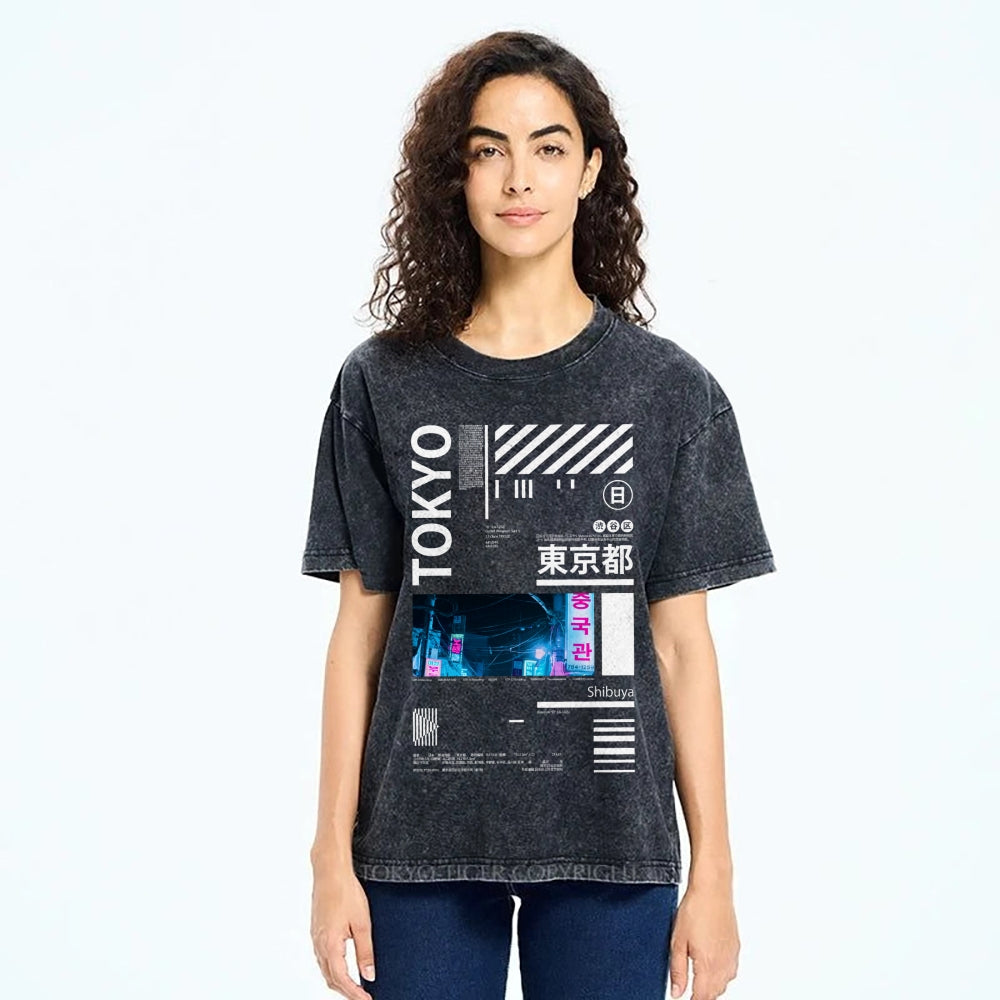 Night in Tokyo Street Vintage Washed T-shirt