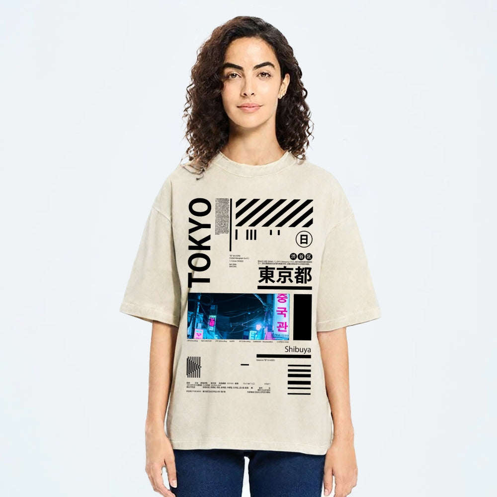 Night in Tokyo Street Vintage Washed T-shirt