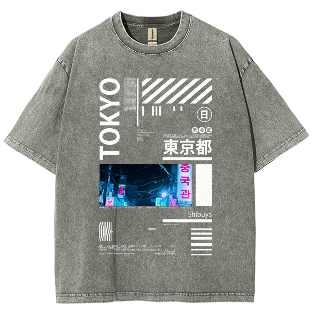 Night in Tokyo Street Vintage Washed T-shirt
