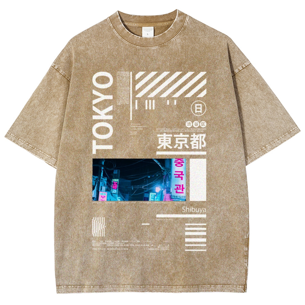 Night in Tokyo Street Vintage Washed T-shirt
