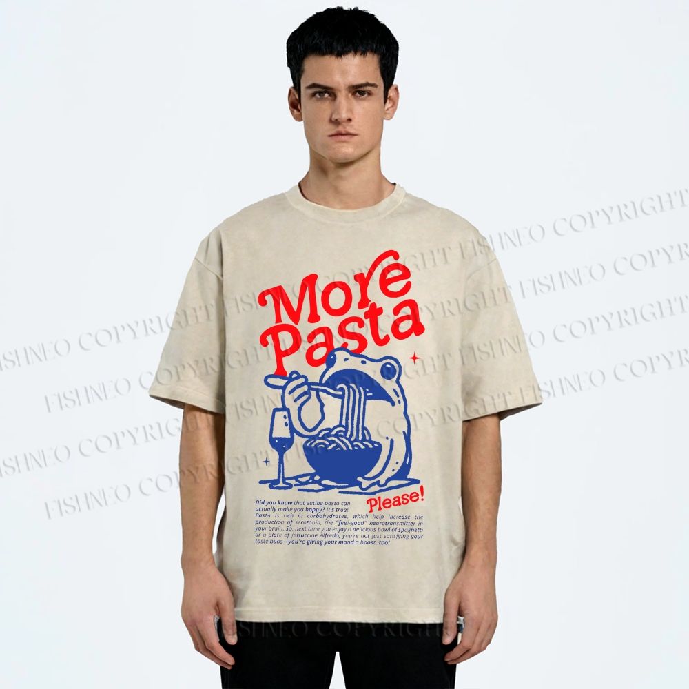 Unisex More Pasta Frog Printed Washed Tee